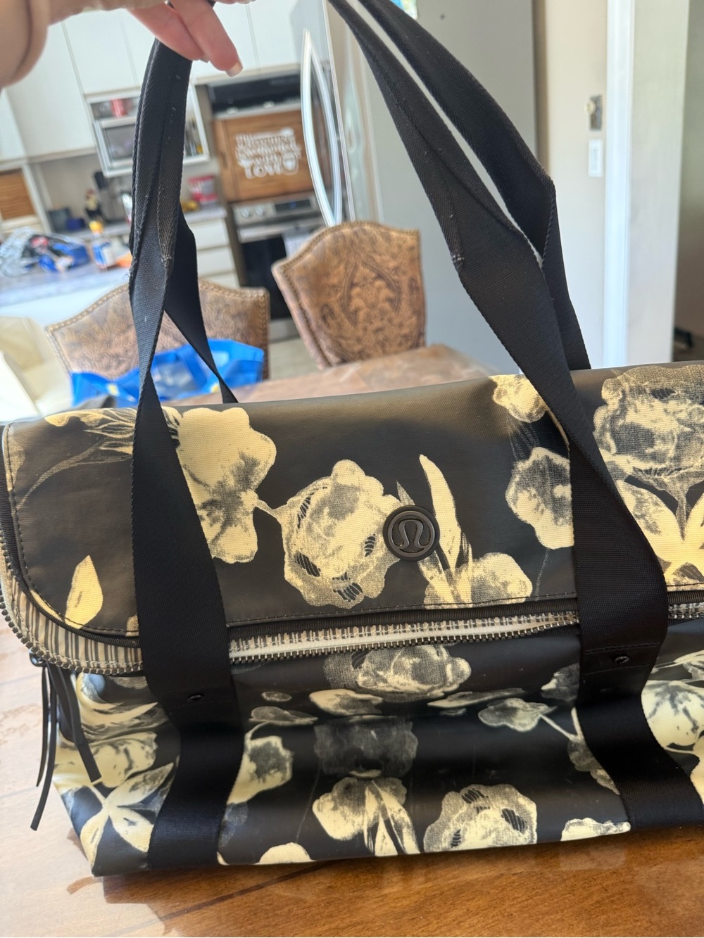 lululemon athletica Black and Cream Floral Tote